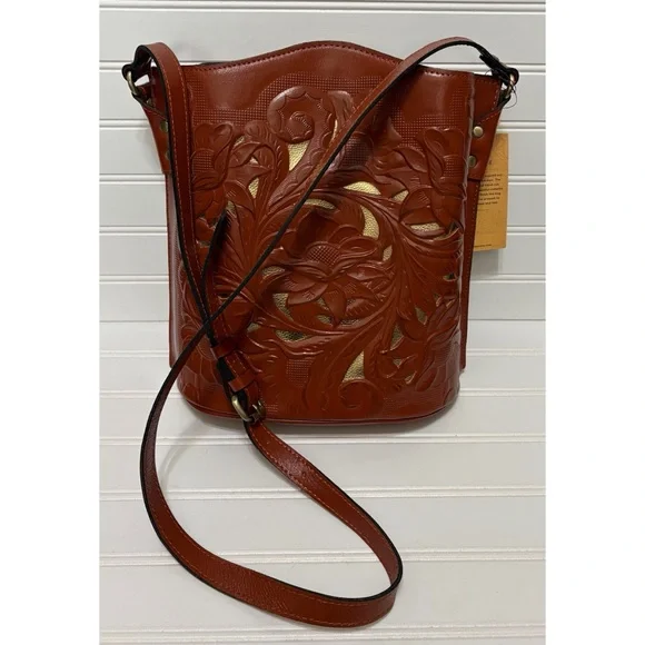 PATRICIA NASH Lavello Cut Out Brown Leather Bucket Crossbody Shoulder Bag NEW - Picture 1 of 11
